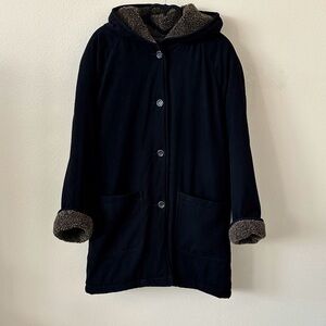 Larry Levine Black Brown Insulated High Pile Hooded Oversized Coat Size XS